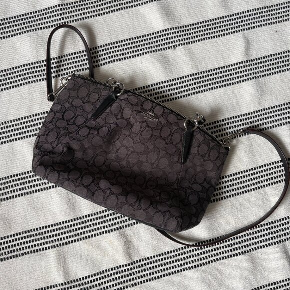 COACH Kelsey Black Monogram Canvas Satchel - Picture 6 of 11